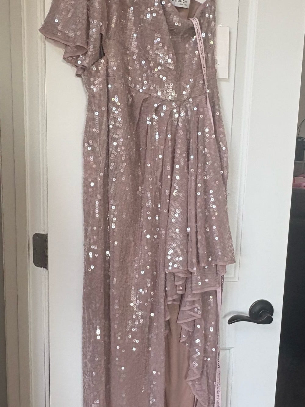 Mac Duggal Blush Sequin Ruffle Evening Gown